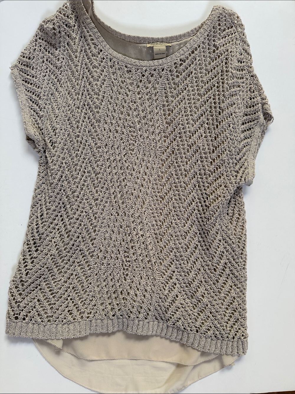 Lucky Brand Cream Open-Knit Layered Top